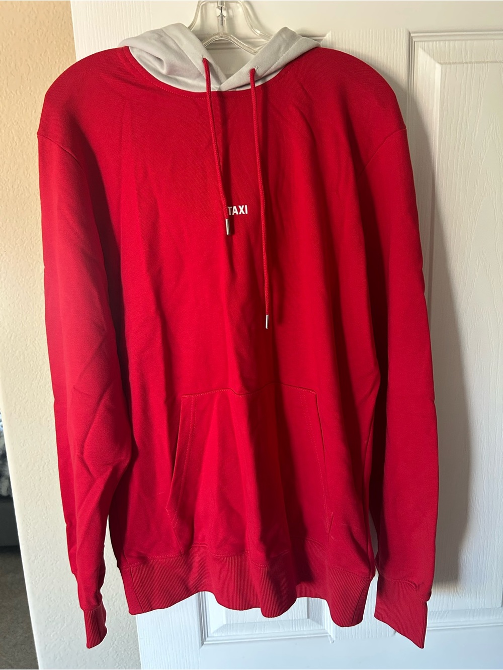 Limited Edition Helmut Lang Red Hoodie with Gray Hood